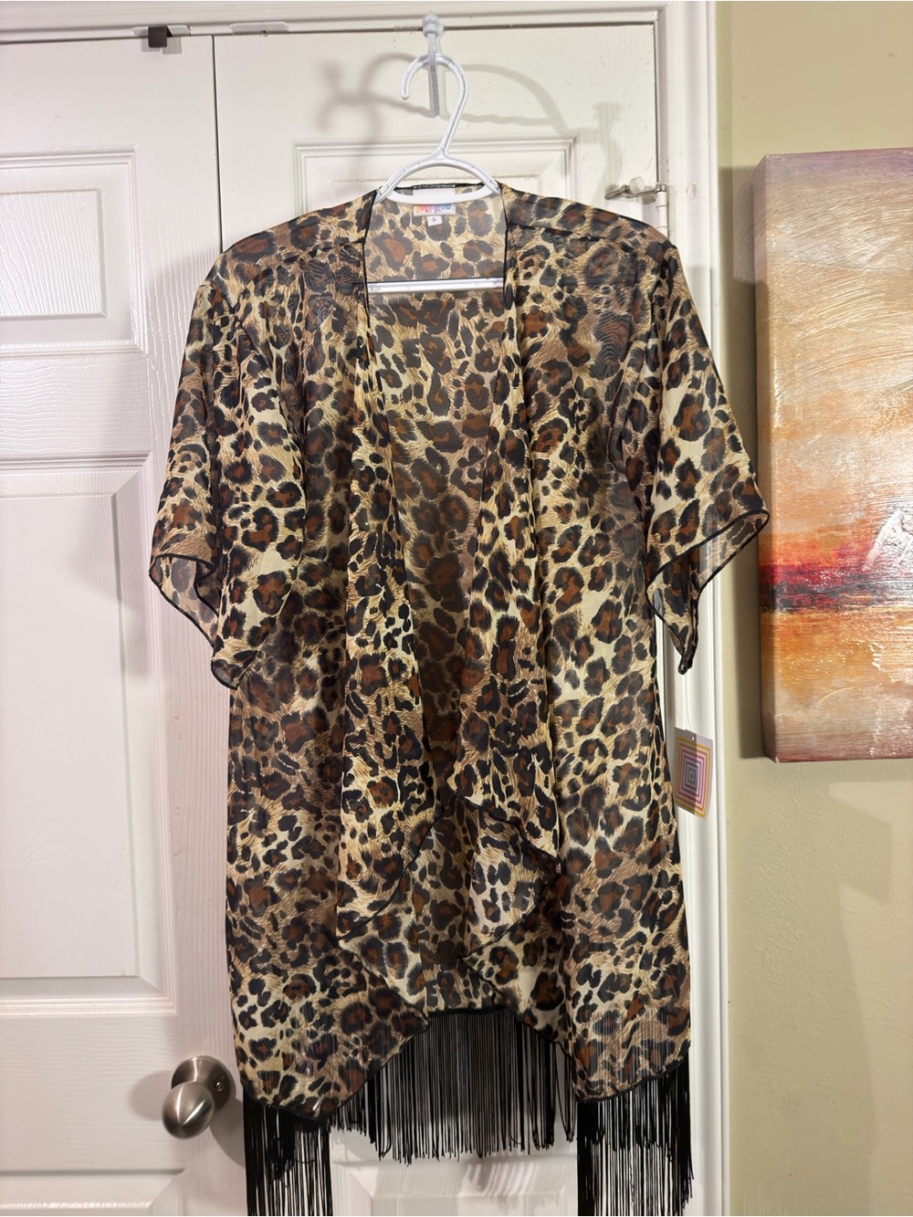 LuLaRoe Leopard Print Fringe Kimono in Brown and Black